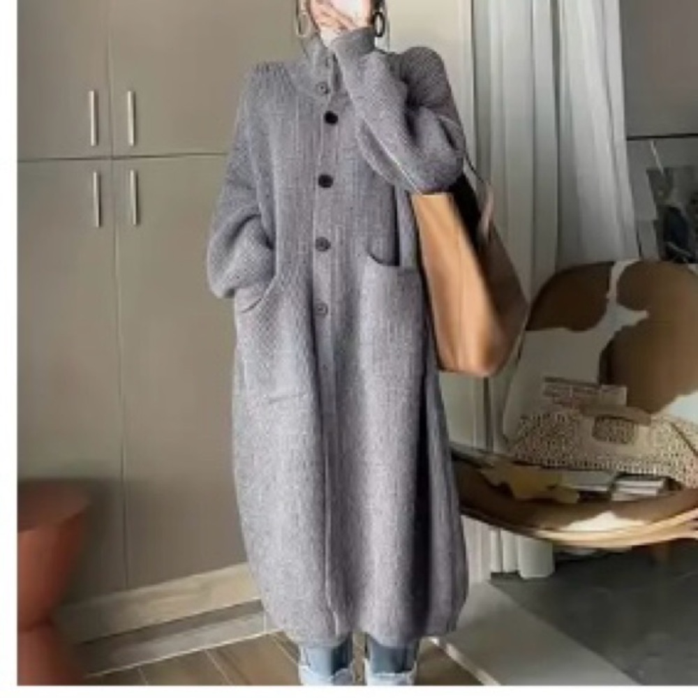 Gray Long Button-Up Coat